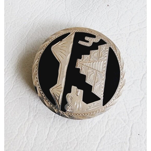 Vintage Mexico Sterling Silver Wood Aztec Mayan Pyramid Pendant Brooch 2" 15g - Picture 2 of 8